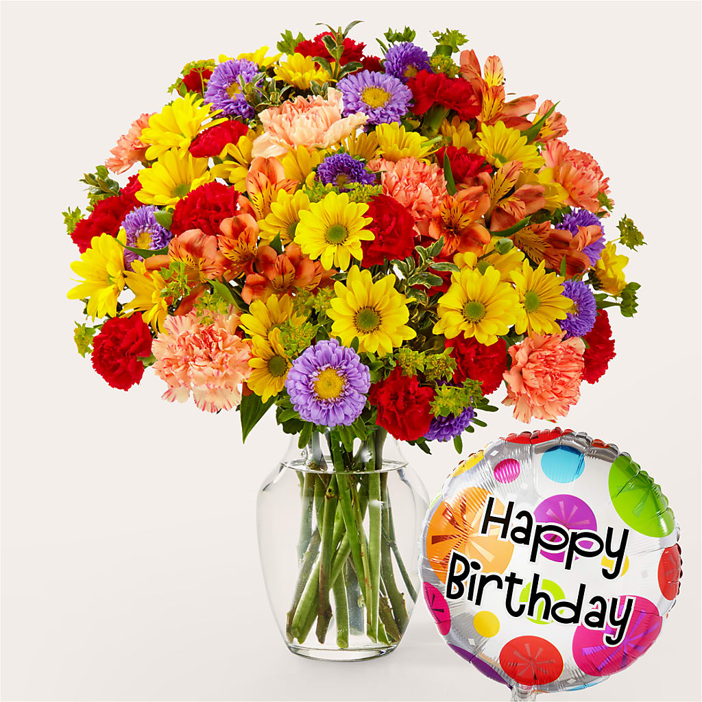 Kaleidoscope Bouquet with Birthday Balloon – Berkeley Florist, Moncks Corner SC