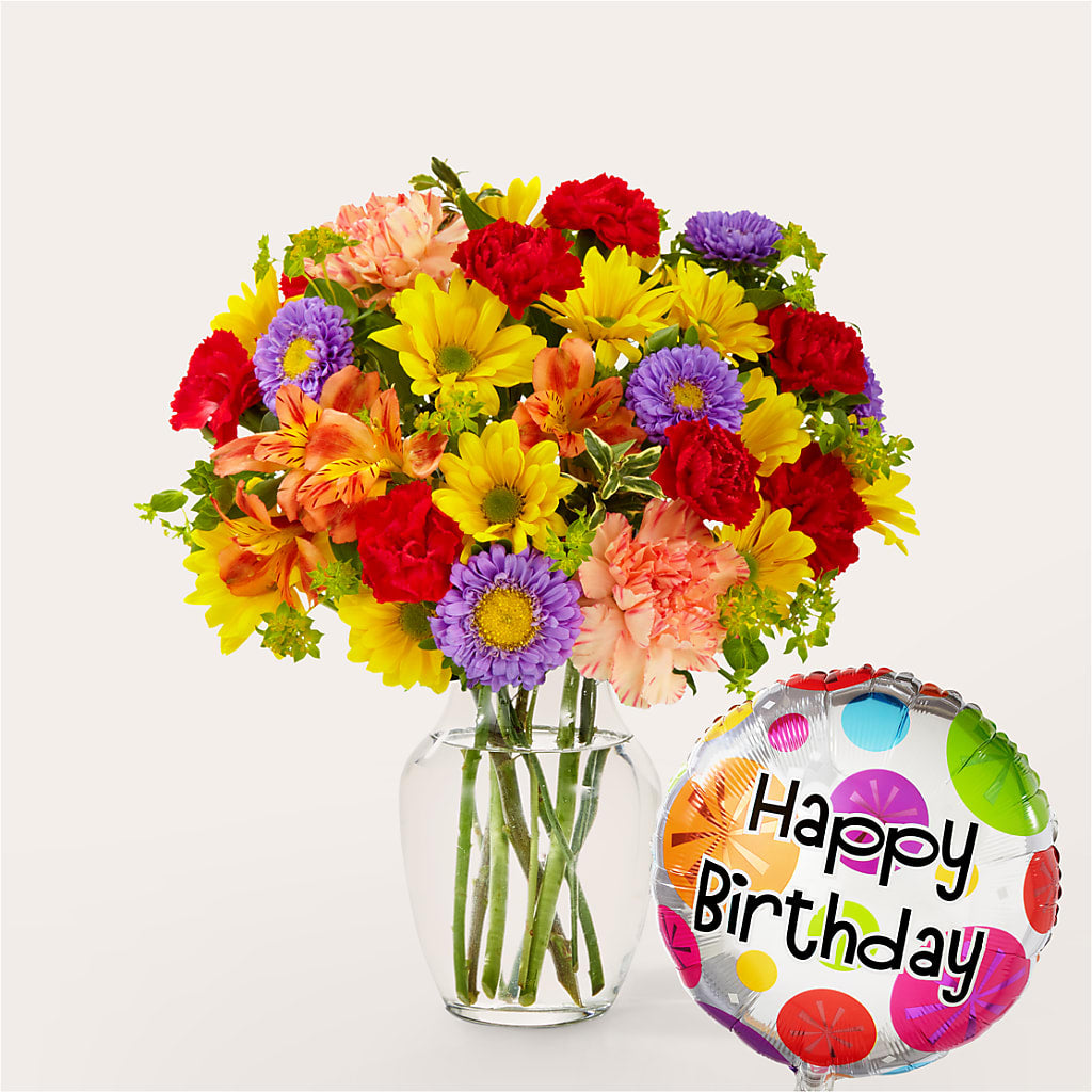 Kaleidoscope Bouquet with Birthday Balloon – Berkeley Florist, Moncks Corner SC