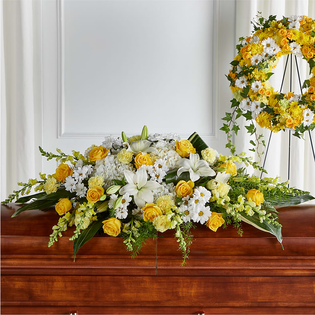 Golden Harmony Casket Spray – Berkeley Florist, Moncks Corner SC