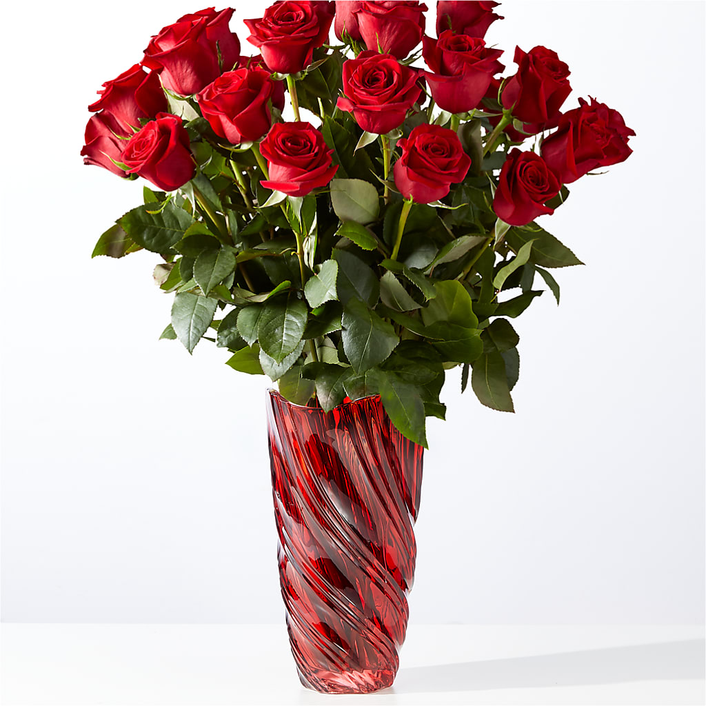 Classic Love Red Rose Bouquet with Luxe Swirl Vase – Berkeley Florist, Moncks Corner SC