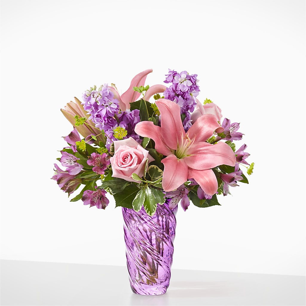 Precious Petals Bouquet with Luxe Swirl Vase – Berkeley Florist, Moncks Corner SC