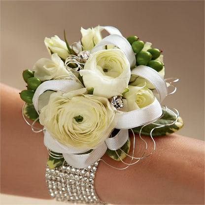 White Wedding Corsage –  Berkeley Florist, Moncks Corner SC